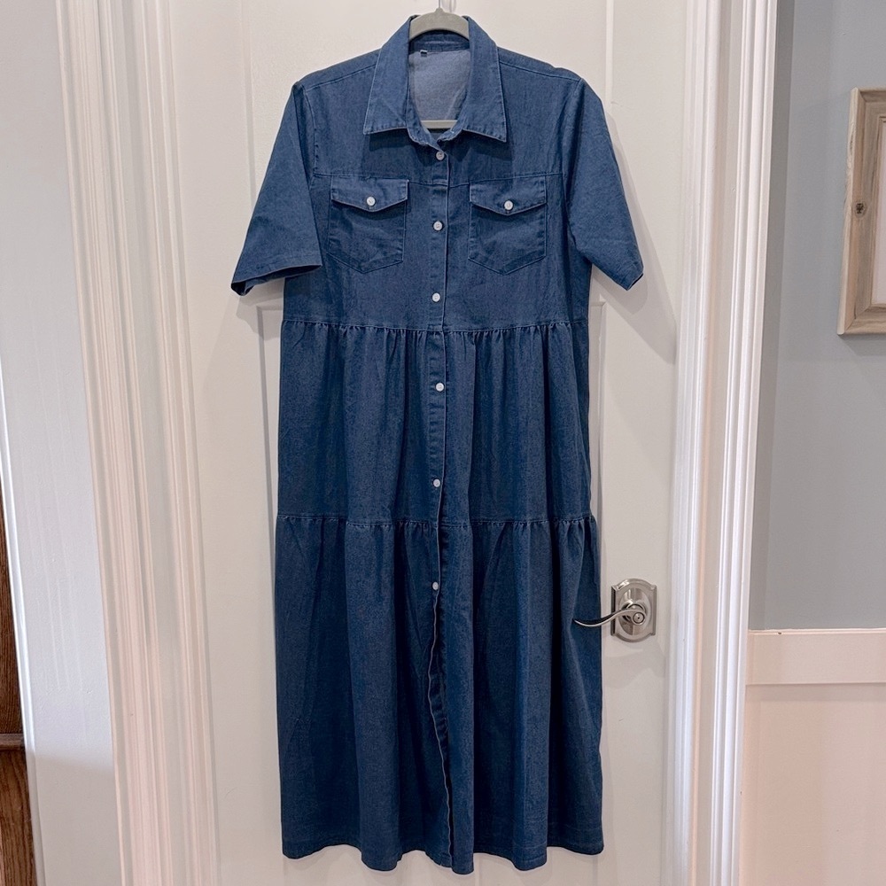 Denim Button-Up Midi Dress Size Large